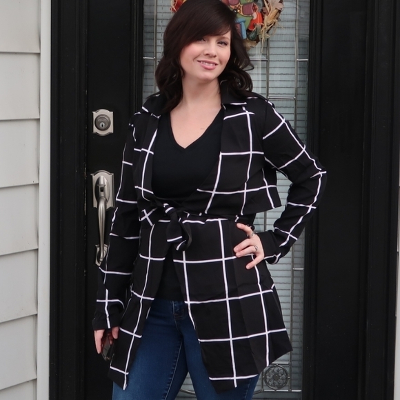 Private Label Jackets & Blazers - Plaid Waterfall Jacket Tie Front Open Cardigan Boutique NWT
